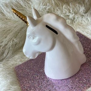 NWT Porcelain Gold & White Unicorn Piggy Bank